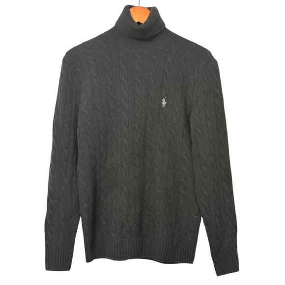 Polo Ralph Lauren Men's Cable Knit Wool Cashmere Turtleneck Sweater Black Size S - Picture 1 of 11